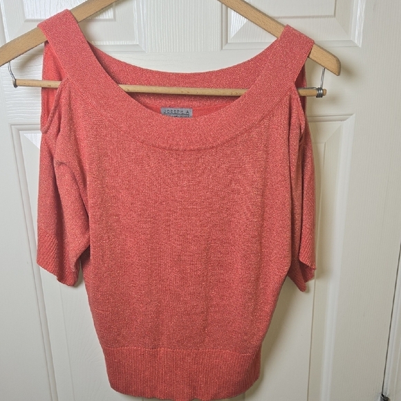 Joseph A Coral Sparkly Knit Batwing Top Y2K  Coquette Shimmering light sweater M - Picture 5 of 9